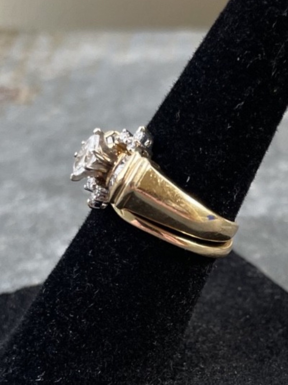 14k Gold Marquise Baguette Bridal Set 1990s--size 3.5 Rare, Vintage Petite Fit - Picture 3 of 10
